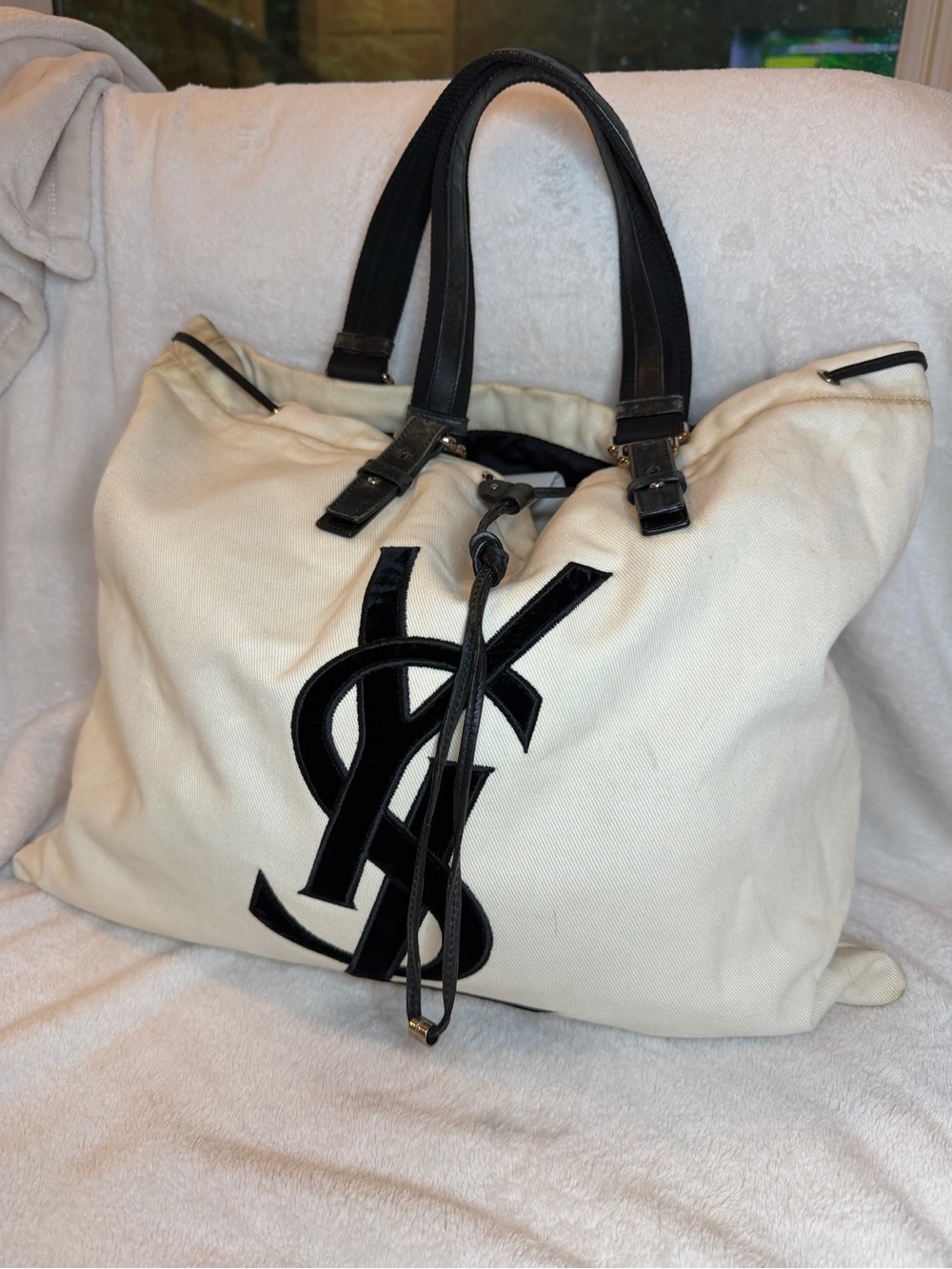Vintage Yves Saint Laurent YSL Rive Gauche Oversized Canvas Logo Tote Bag